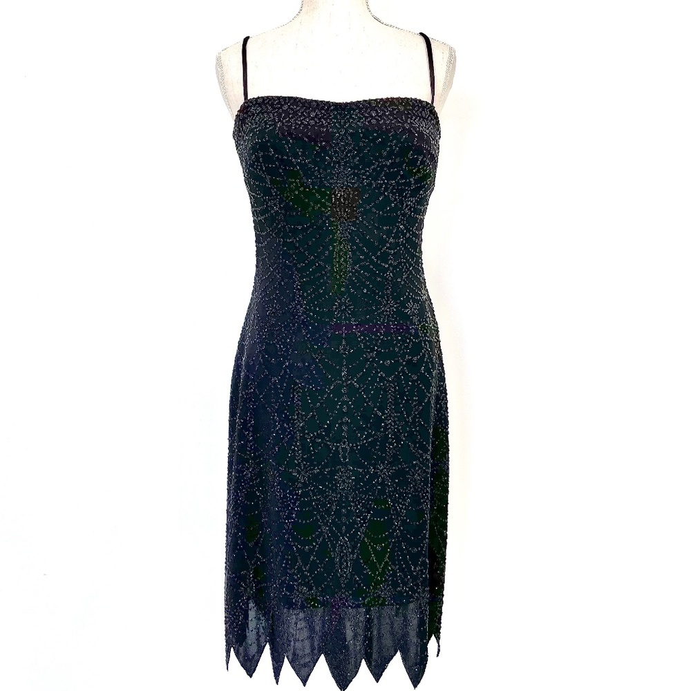 Tadashi Black Beaded Dress Zig Zag Hem